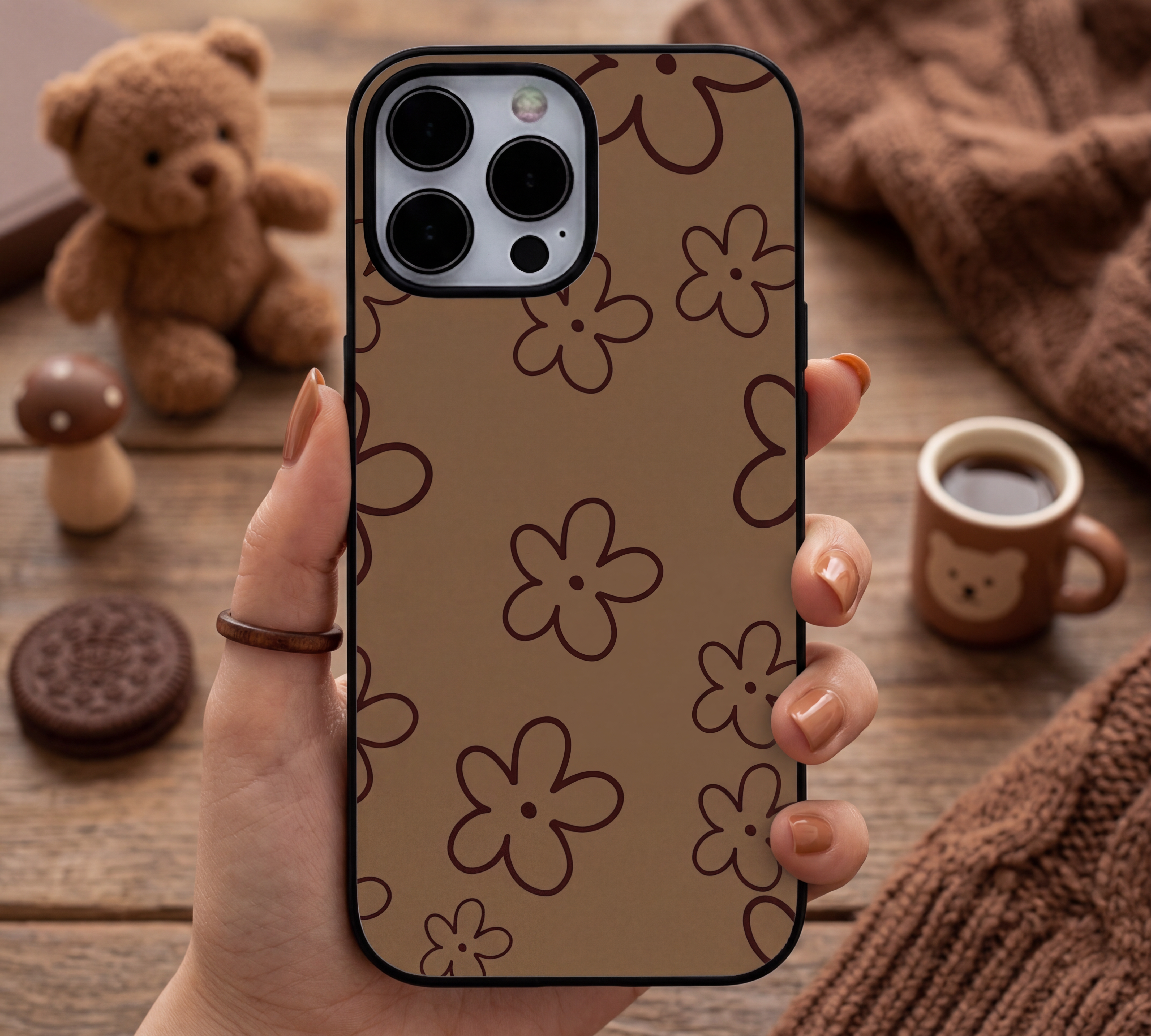 Vintage Retro Brown Floral | Premium Glass iPhone & Samsung Mobile Cover Case