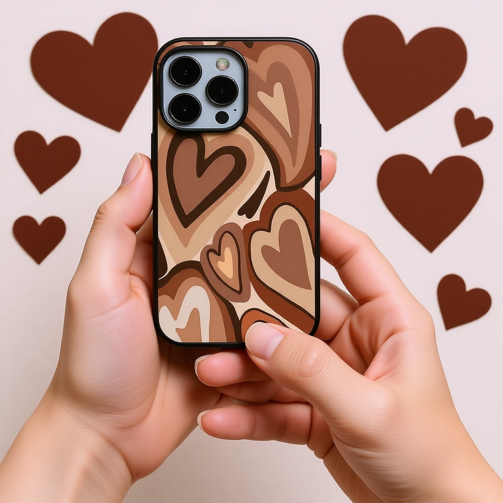 Mocha Heart Swirl | Premium Glass iPhone & Samsung Mobile Cover Case