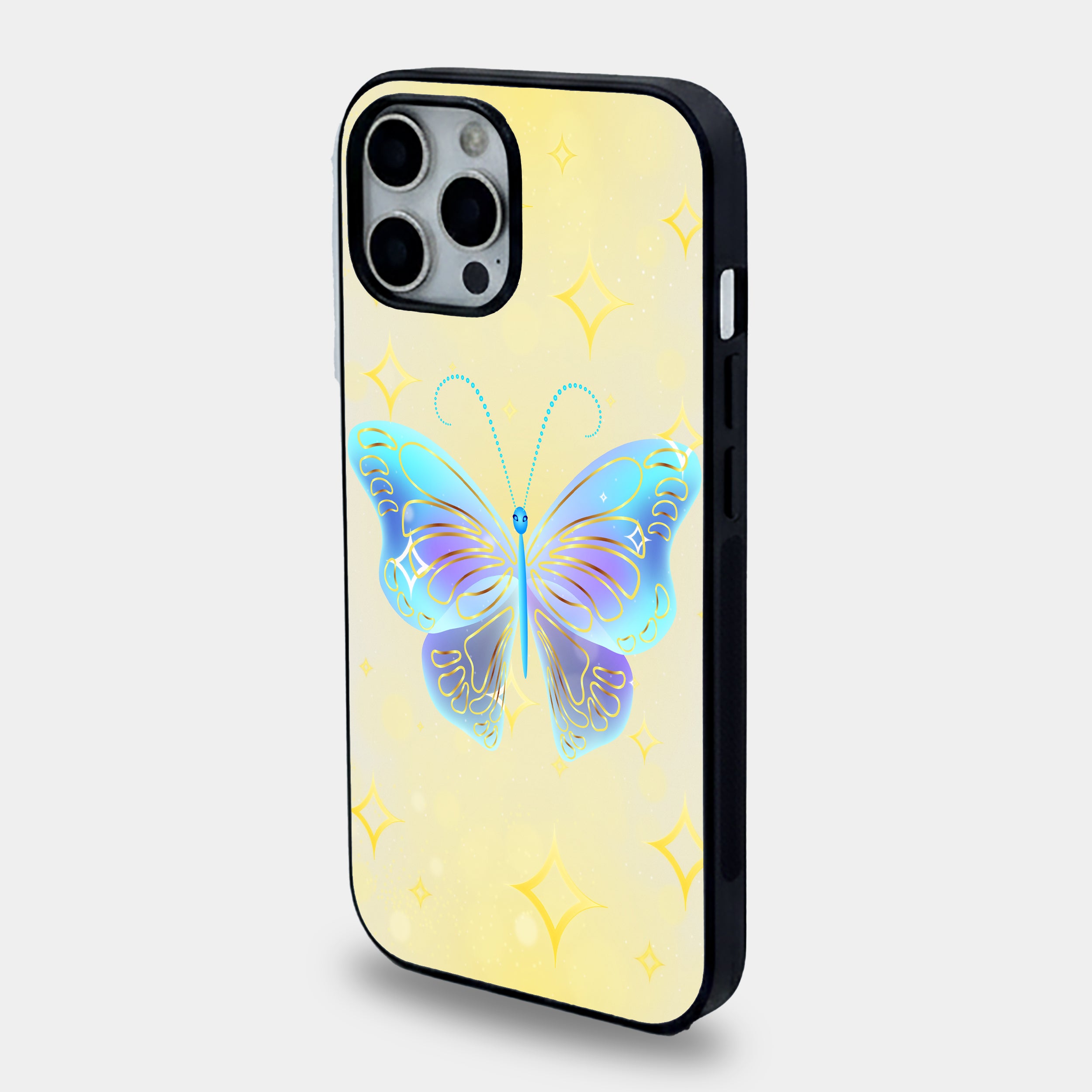 Celestial Blue Ethereal Golden Butterfly | Premium Glass iPhone Mobile Cover Case