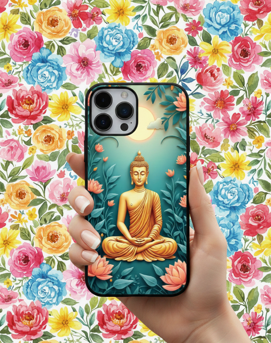 Meditating Golden Buddha Art | Premium Glass iPhone Mobile Cover Case