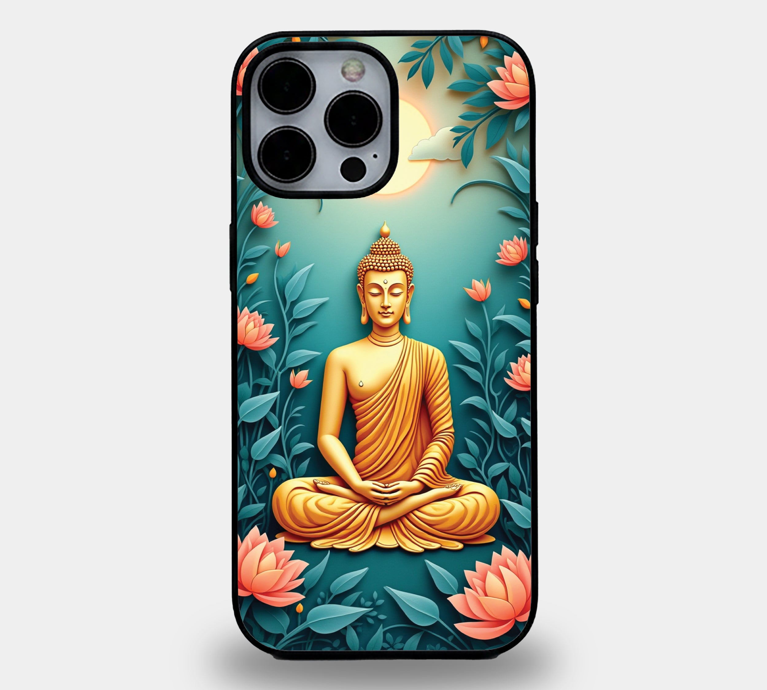 Meditating Golden Buddha Art | Premium Glass iPhone Mobile Cover Case