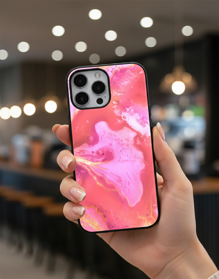 Hot Pink Marble Fluid | Premium Glass iPhone Mobile Cover Case