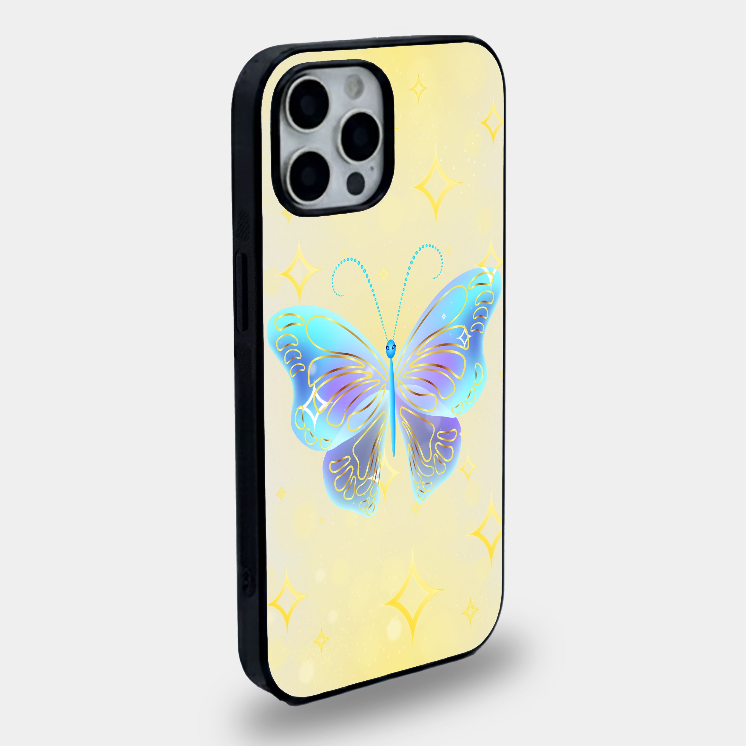 Celestial Blue Ethereal Golden Butterfly | Premium Glass iPhone Mobile Cover Case