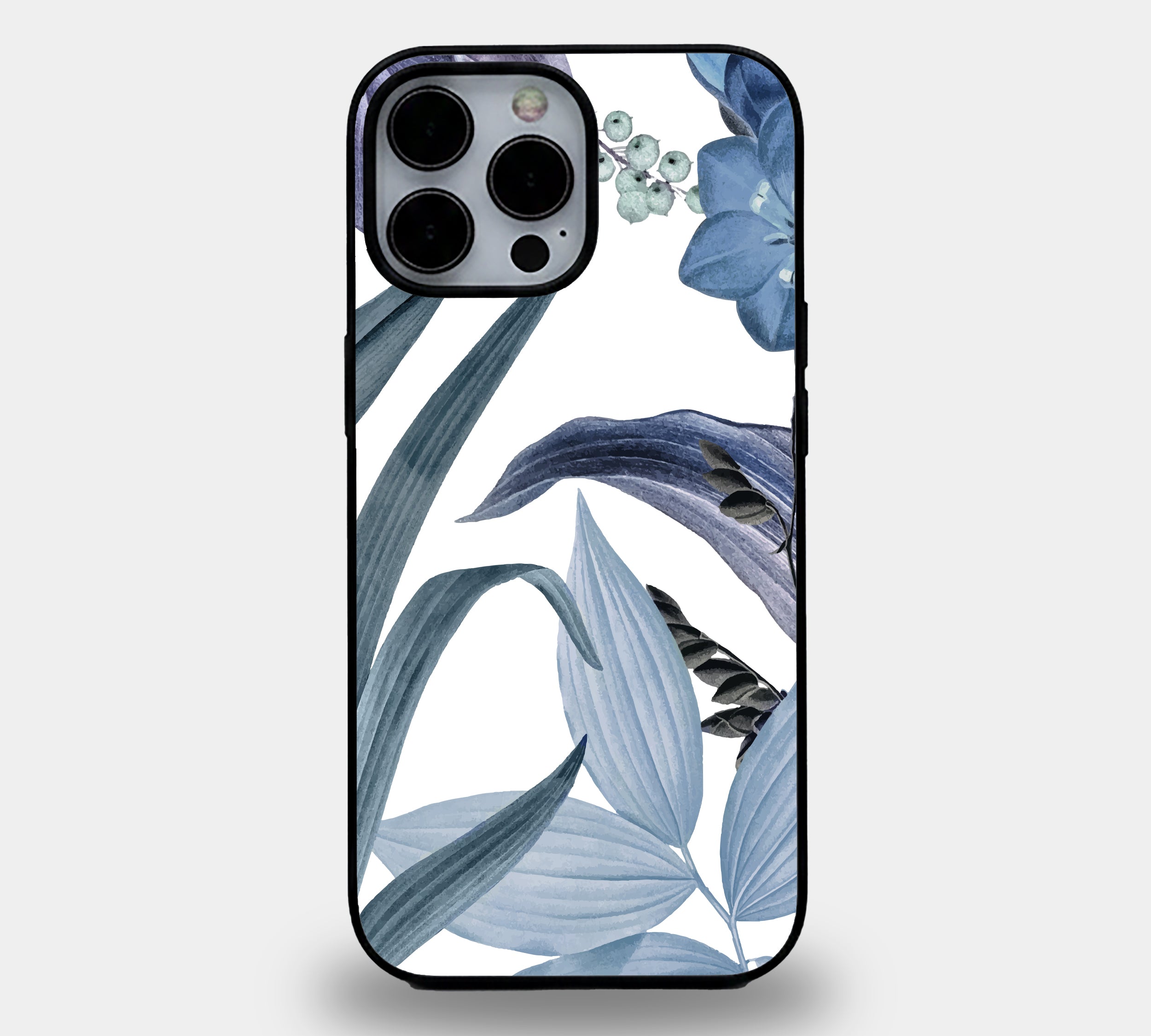 Midnight Botanical Blue Willow Foliage Floral | Premium Glass iPhone Mobile Cover Case