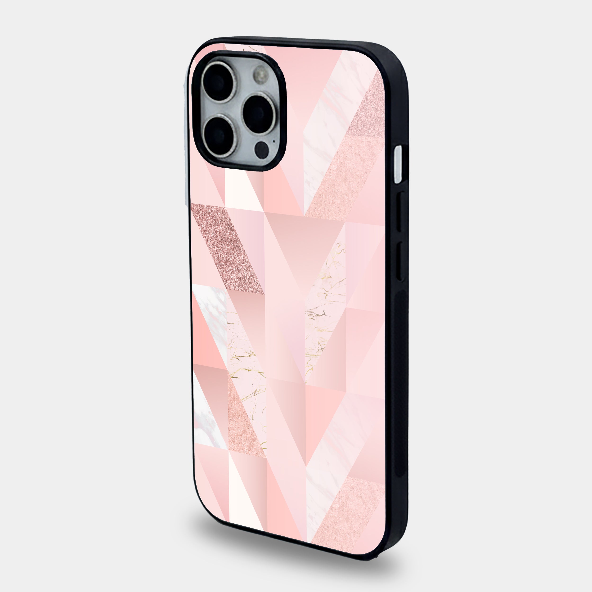 Pink Rose Gold Marble Geometric | Premium Glass iPhone  & Samsung Mobile Cover Case