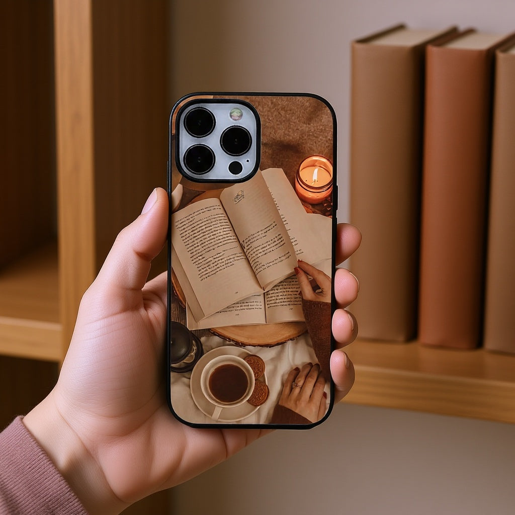"The Reader's Retreat" - Cozy Book & Candle Design | Premium Glass iPhone & Samsung Mobile Cover Case
