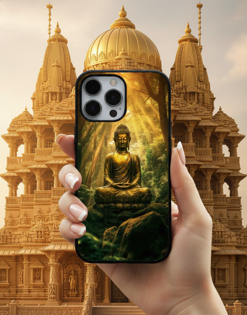 Golden Buddha Zen Forest  | Premium Glass iPhone & Samsung Mobile Cover Case