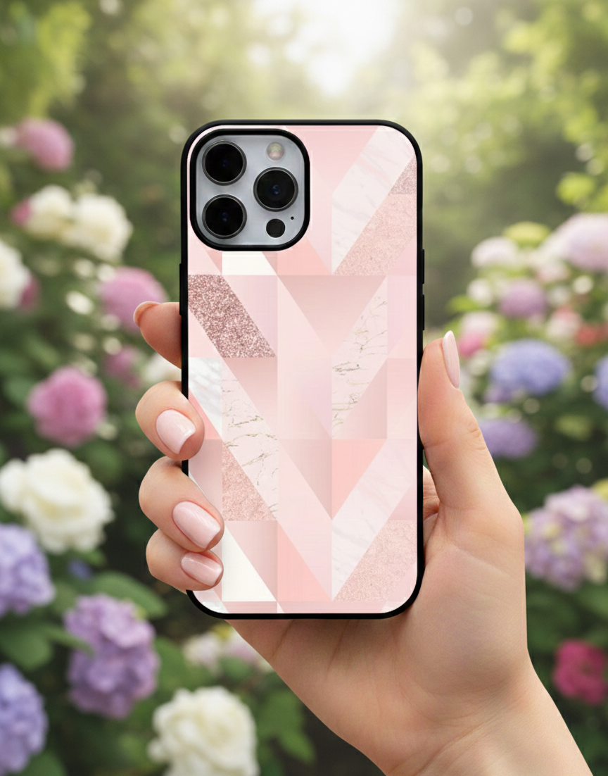 Pink Rose Gold Marble Geometric | Premium Glass iPhone  & Samsung Mobile Cover Case