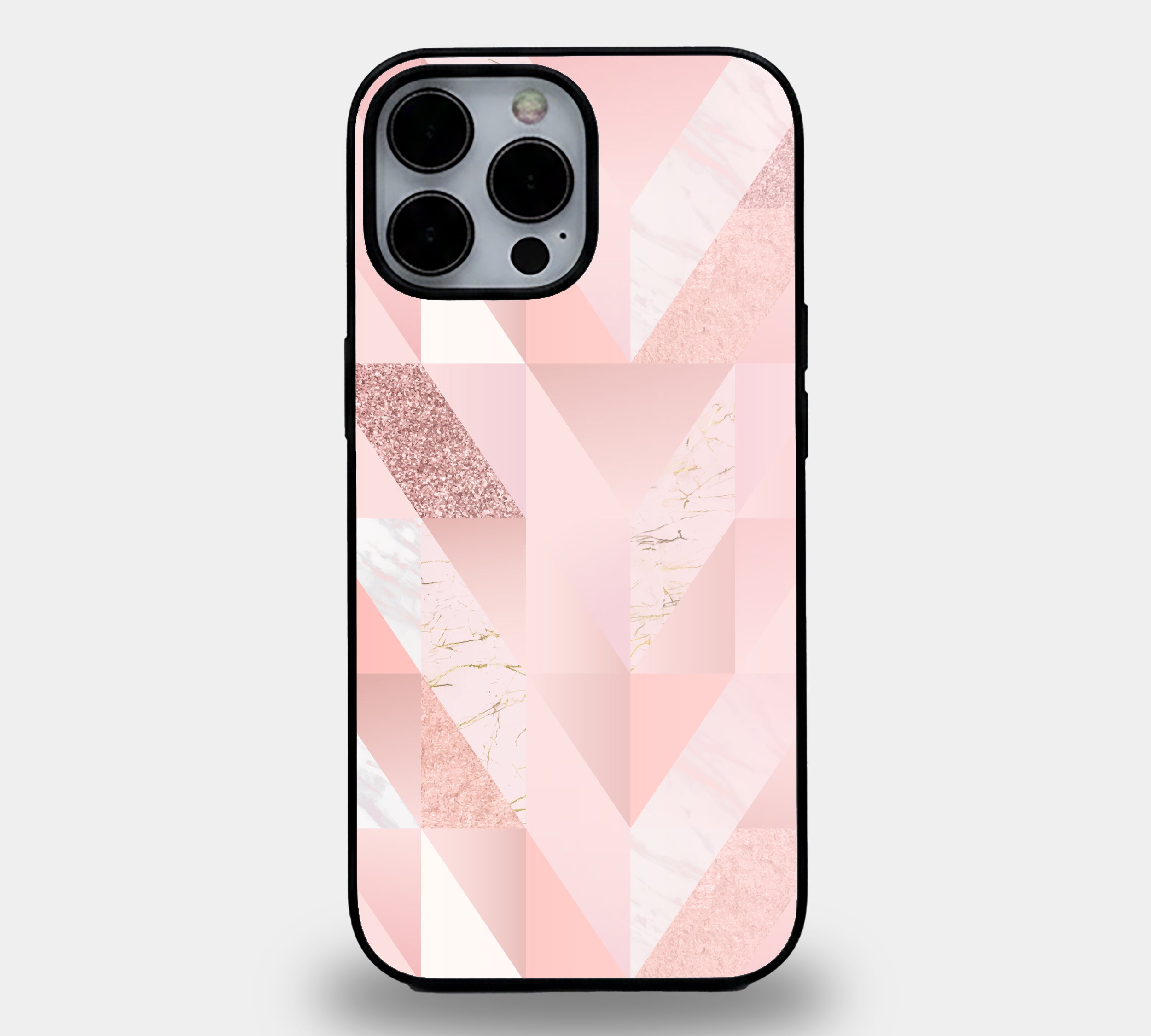 Pink Rose Gold Marble Geometric | Premium Glass iPhone Mobile Cover Case