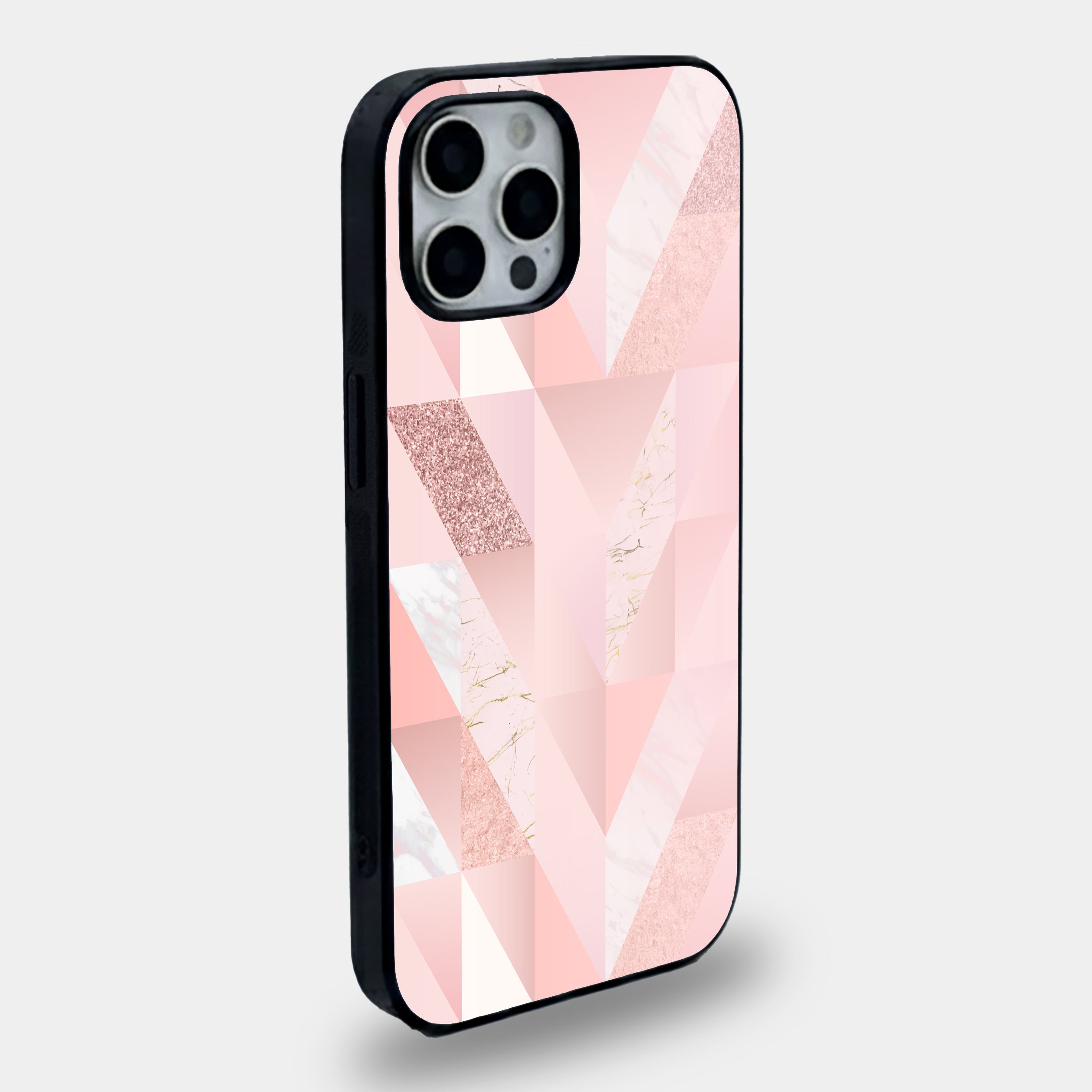 Pink Rose Gold Marble Geometric | Premium Glass iPhone Mobile Cover Case