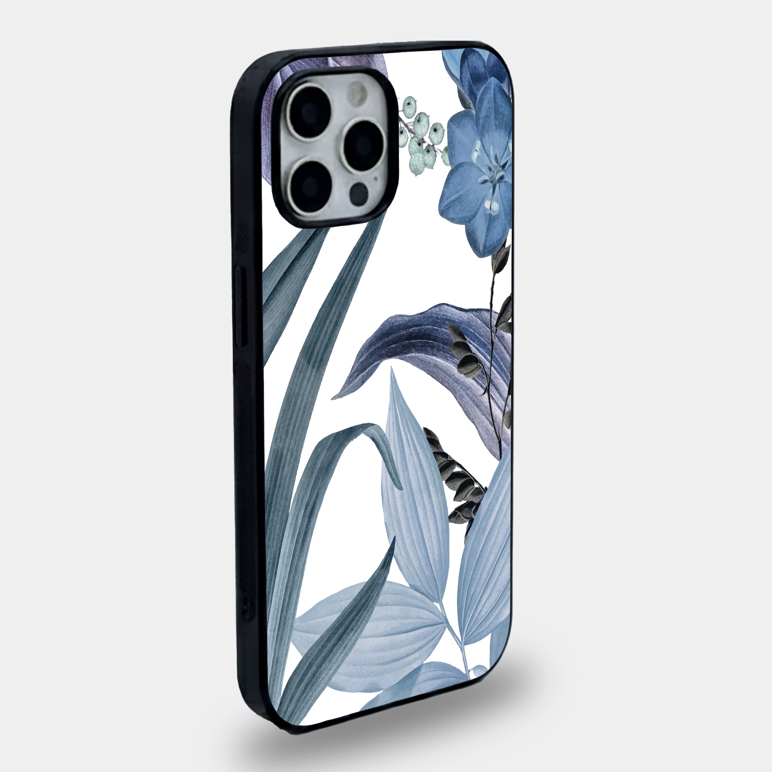 Midnight Botanical Blue Willow Foliage Floral | Premium Glass iPhone Mobile Cover Case