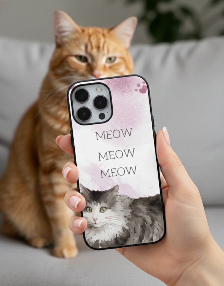 Blush Mist Longhair Cat  | Premium Glass iPhone Mobile Cover Case