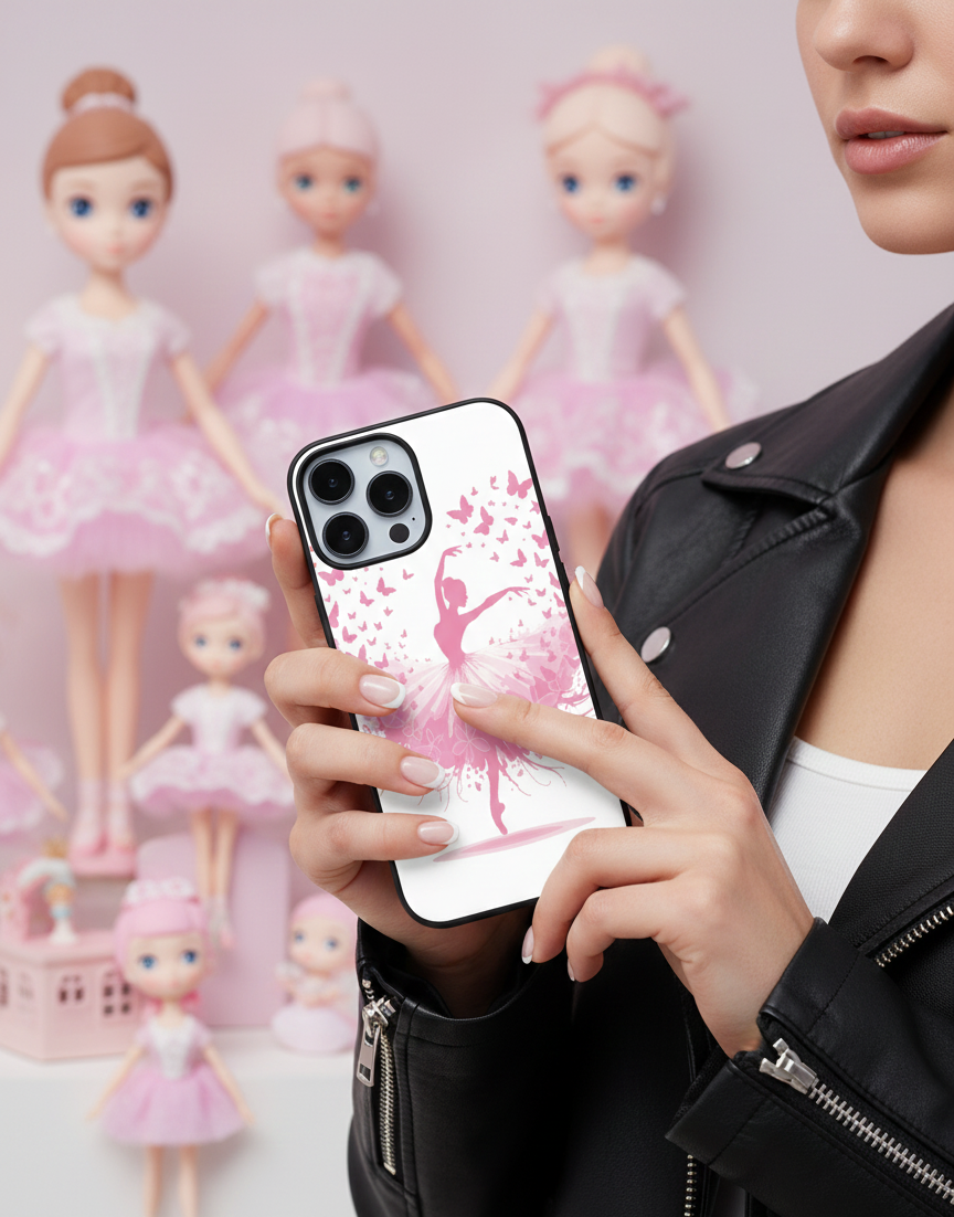 Pink Butterfly Ballerina Silhouette | Premium Glass iPhone Mobile Cover Case