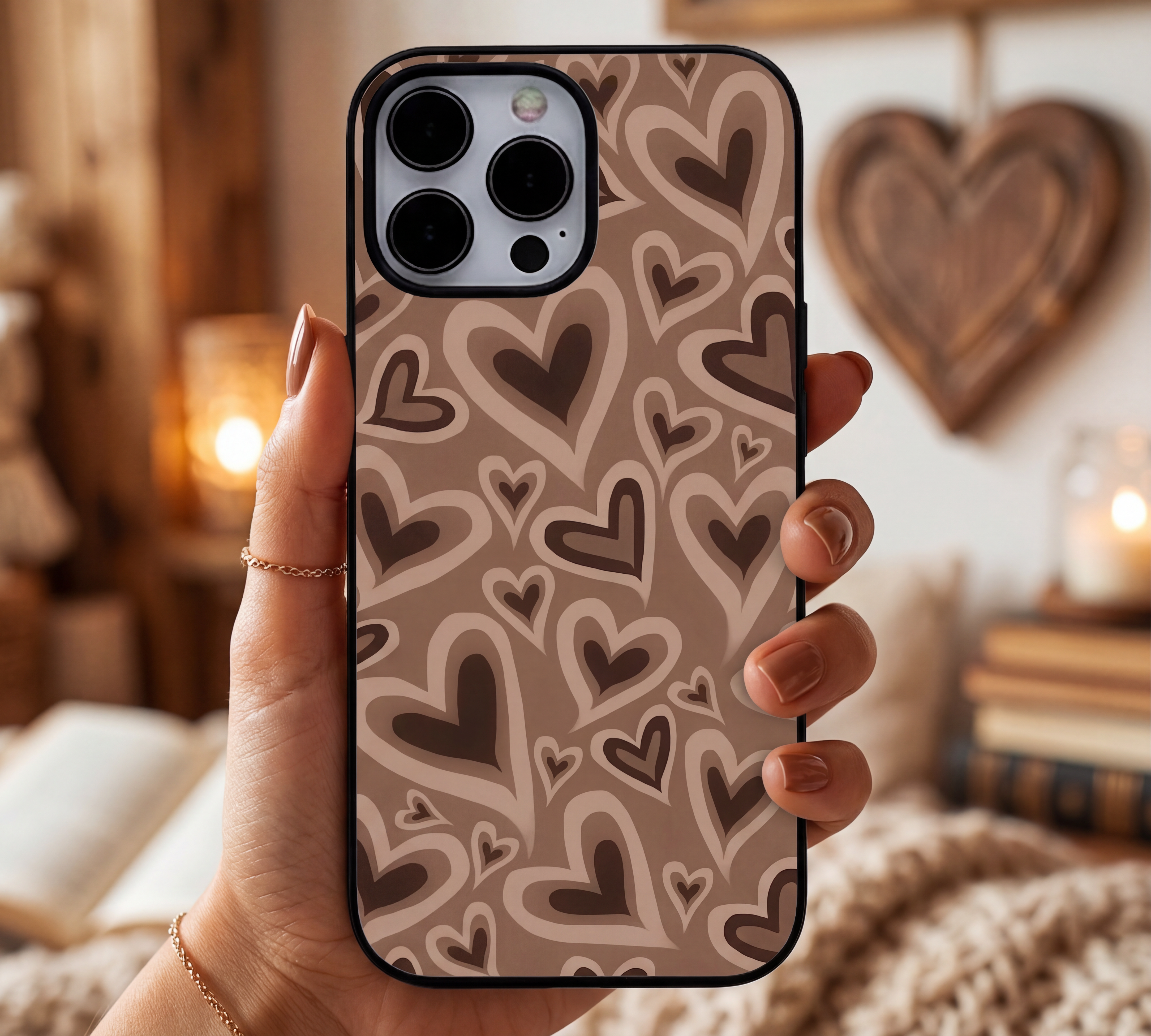 Retro Heart Espresso | Premium Glass iPhone & Samsung Mobile Cover Case