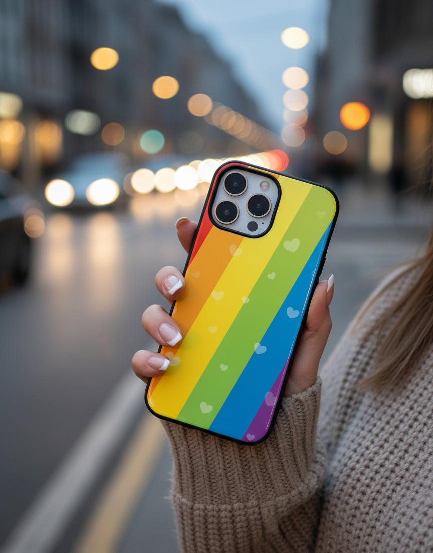 Rainbow Hearts | Premium Glass iPhone Mobile Cover Case