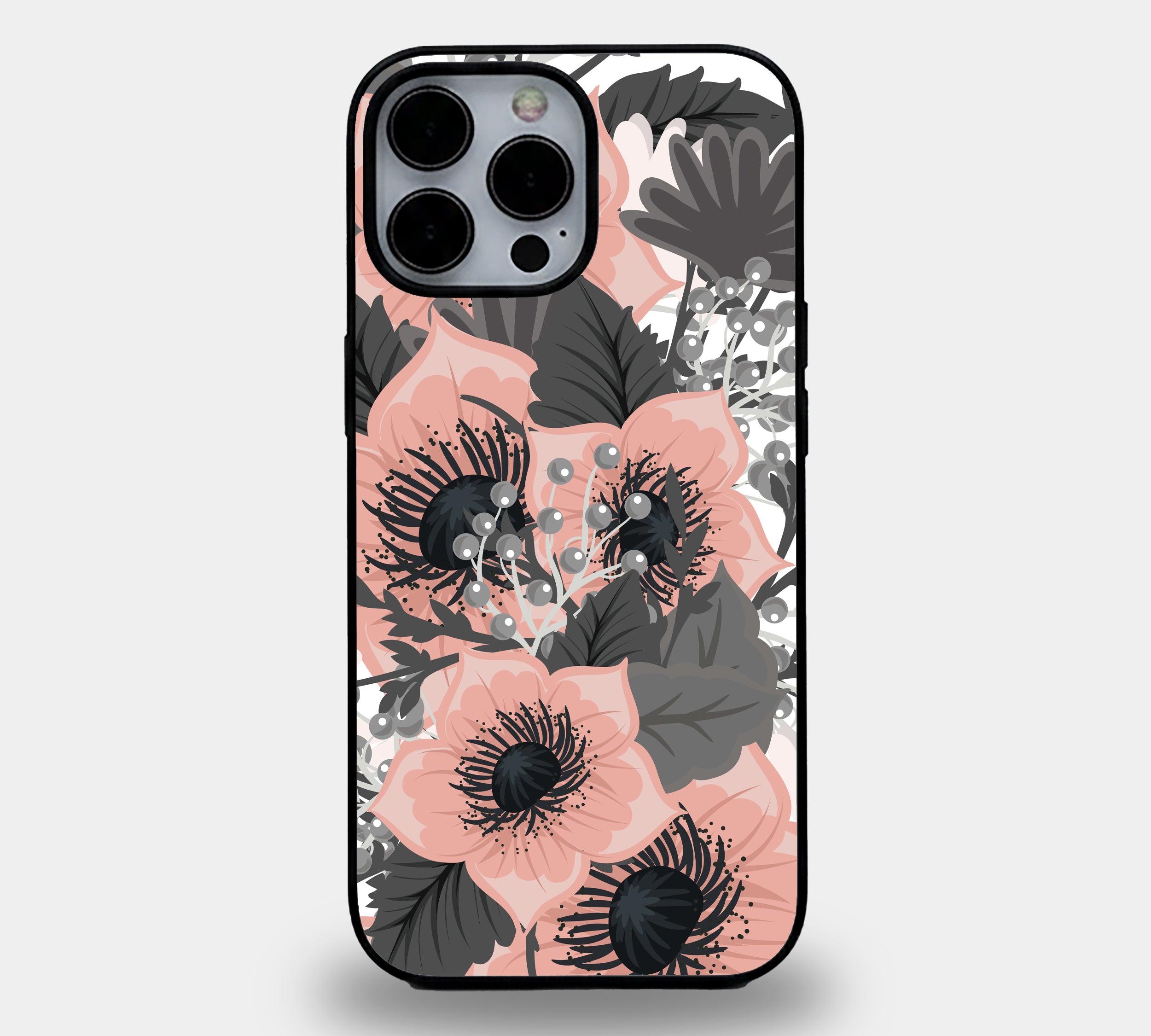 Vintage Charcoal & Peach Floral | Premium Glass iPhone Mobile Cover Case