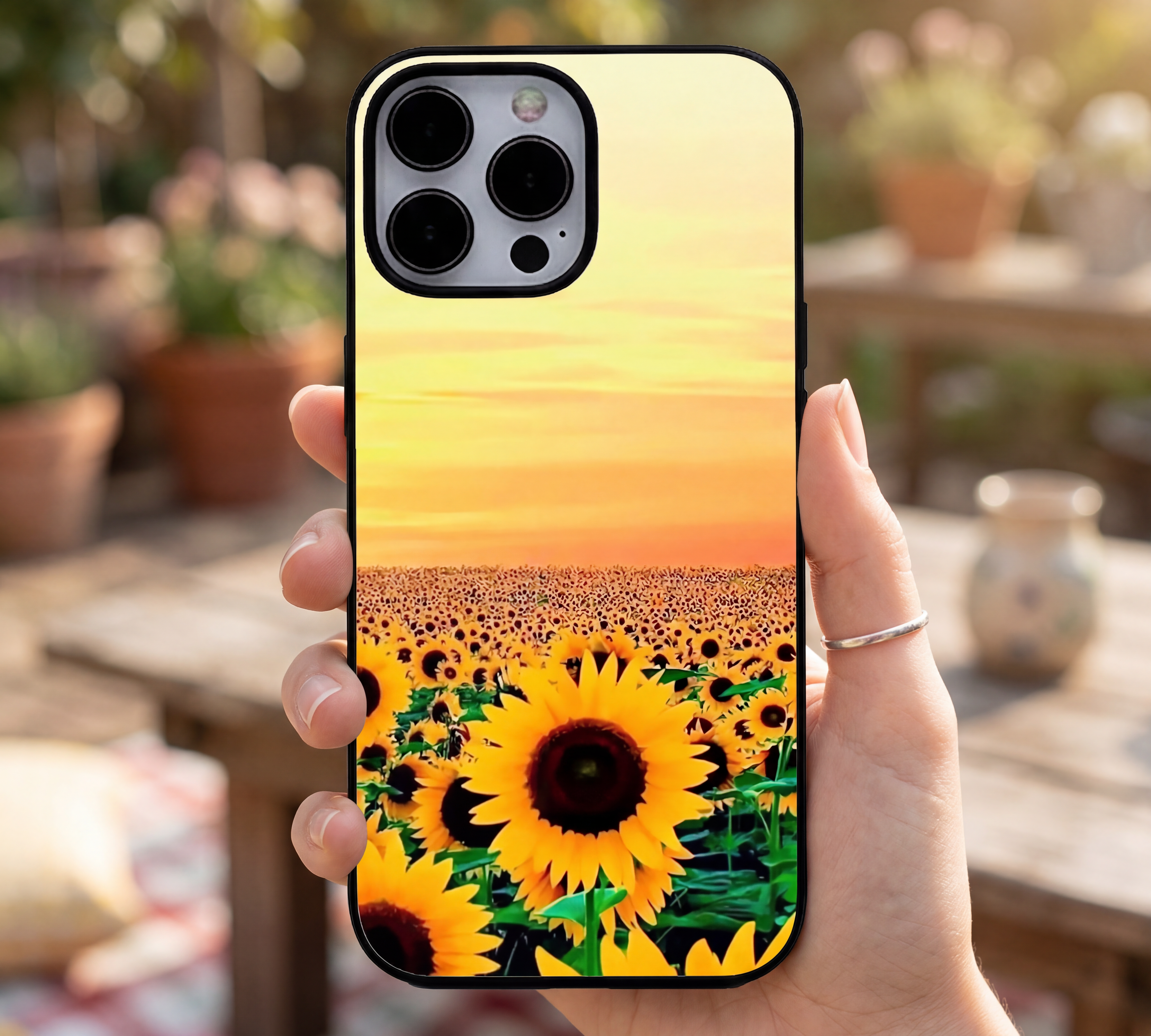 Golden Hour Sunflower Field | Premium Glass iPhone & Samsung Mobile Cover Case