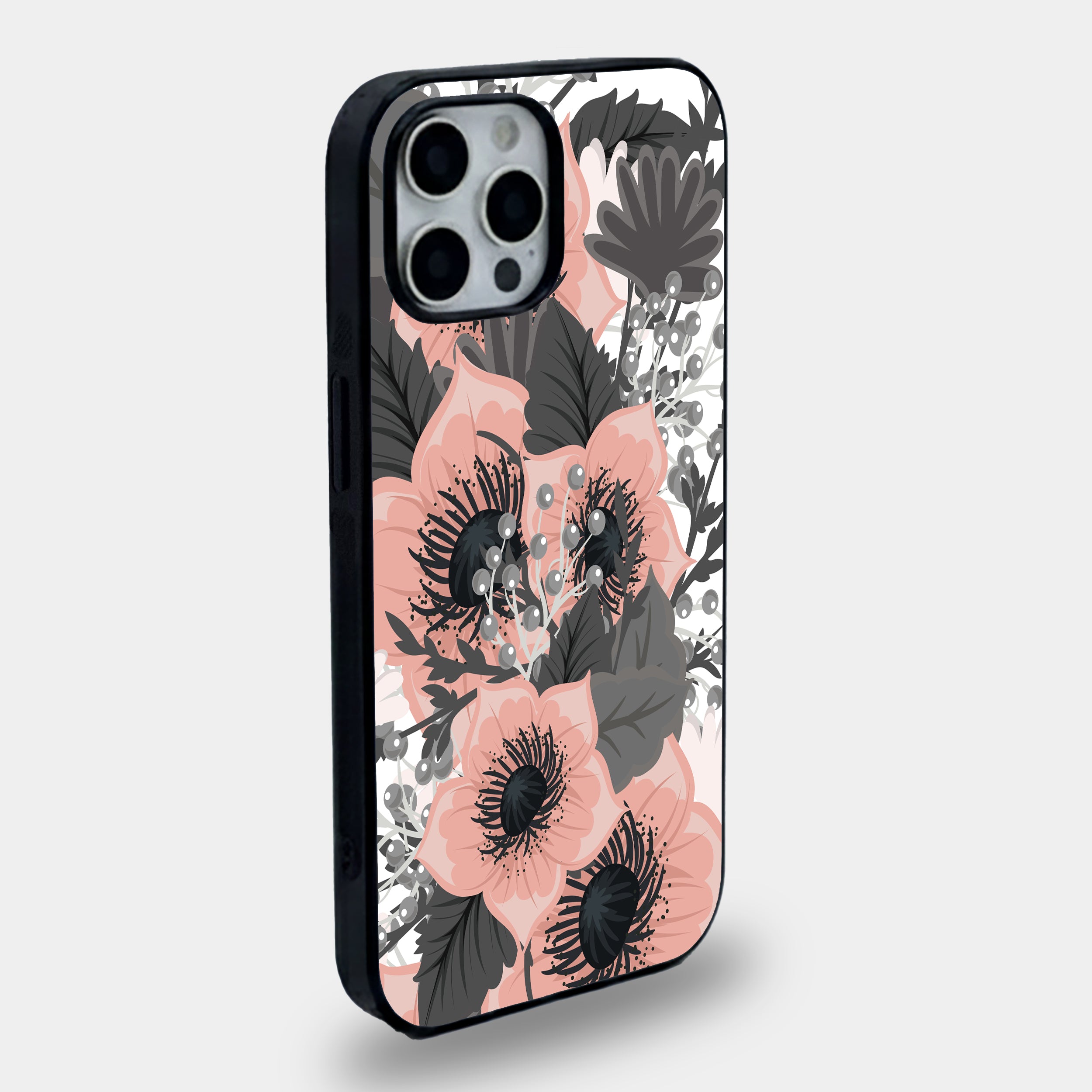 Vintage Charcoal & Peach Floral | Premium Glass iPhone Mobile Cover Case