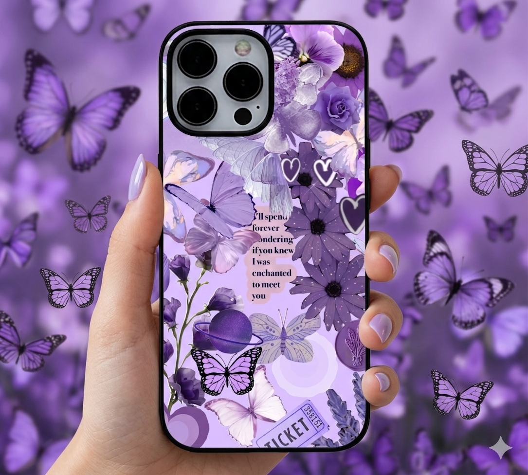 Lavender Floral Butterfly Collage | Premium Glass iPhone & Samsung Mobile Cover Case