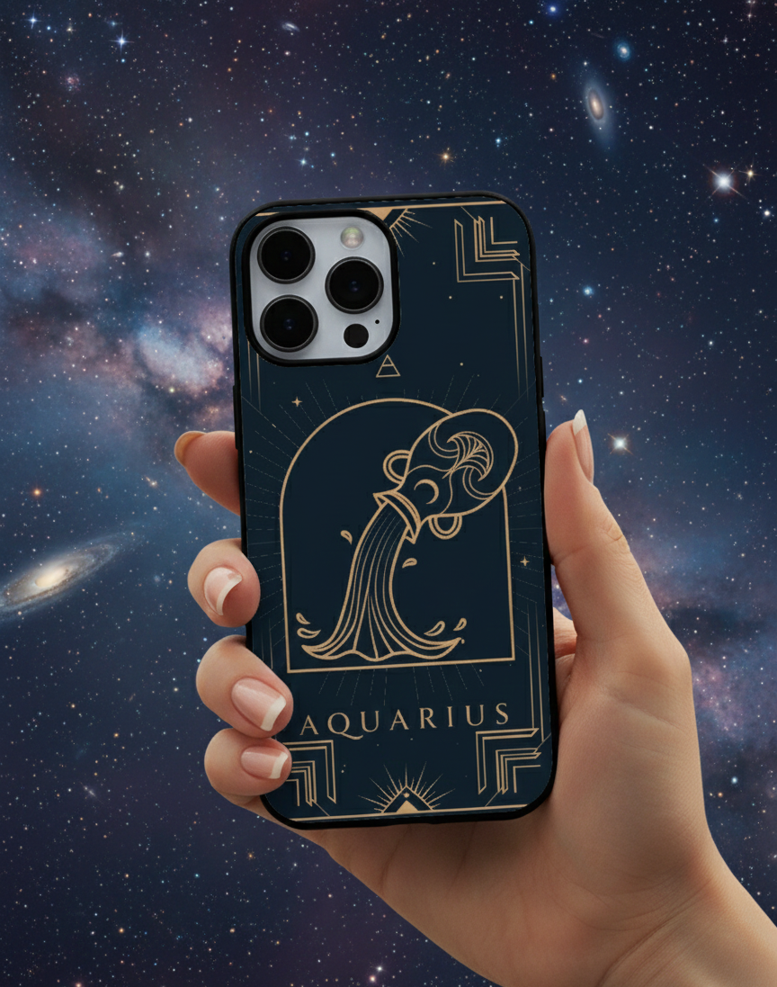 Celestial Aquarius Gold Line Art | Premium Glass iPhone Mobile Cover Case