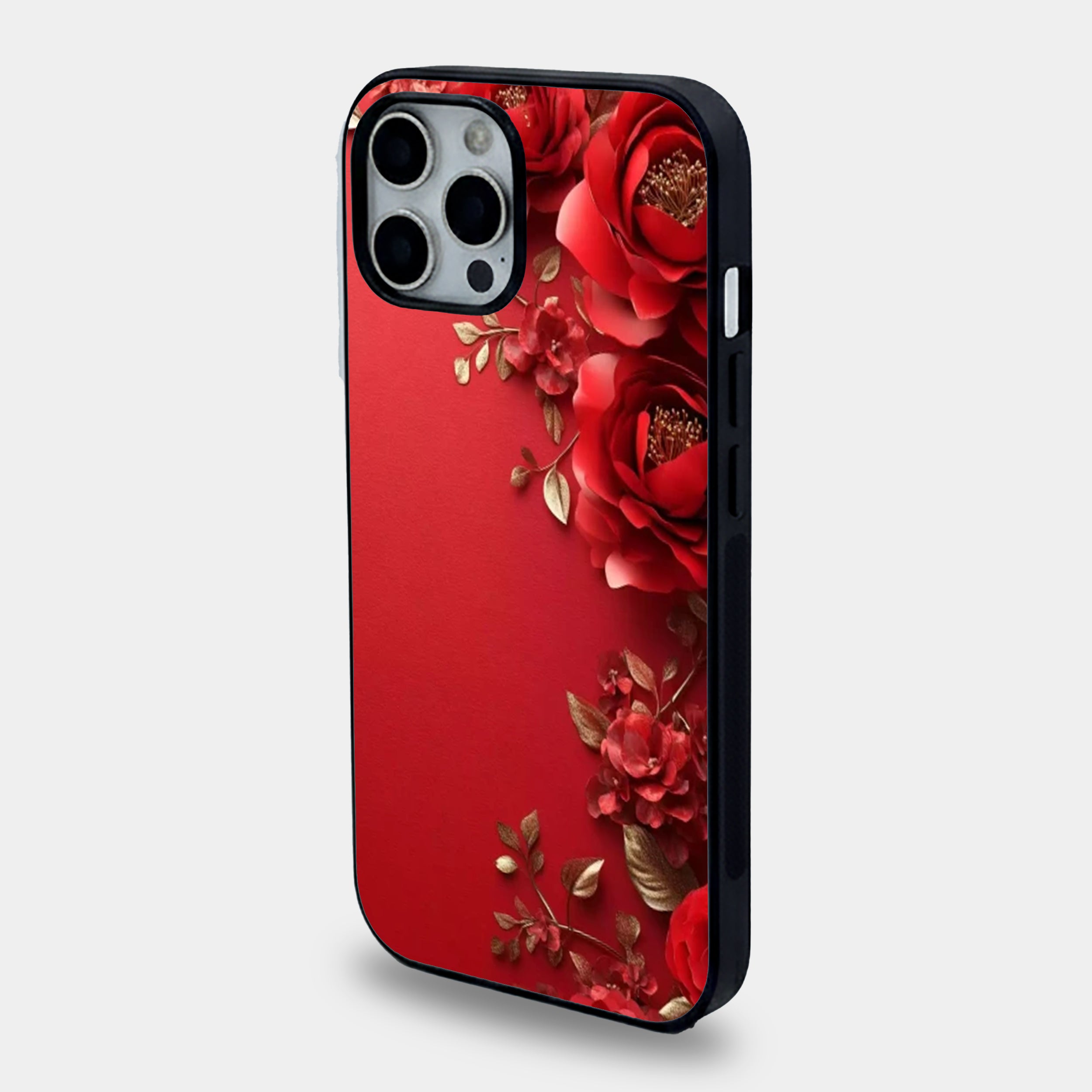 Red Rose & Gold Leaf | Premium Glass iPhone & Samsung Mobile Cover Case