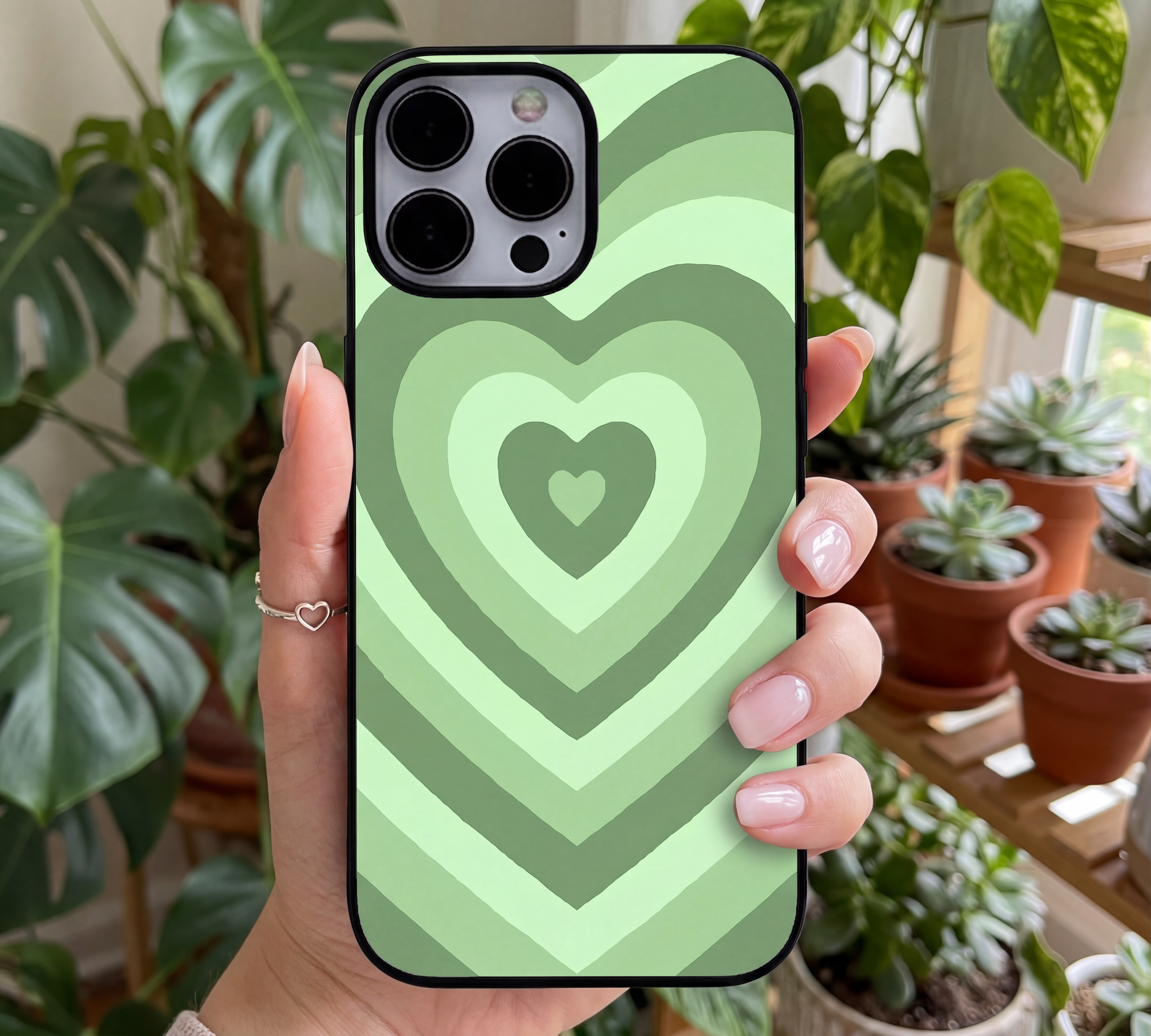 Sage Green Radiating Heart | Premium Glass iPhone & Samsung Mobile Cover Case