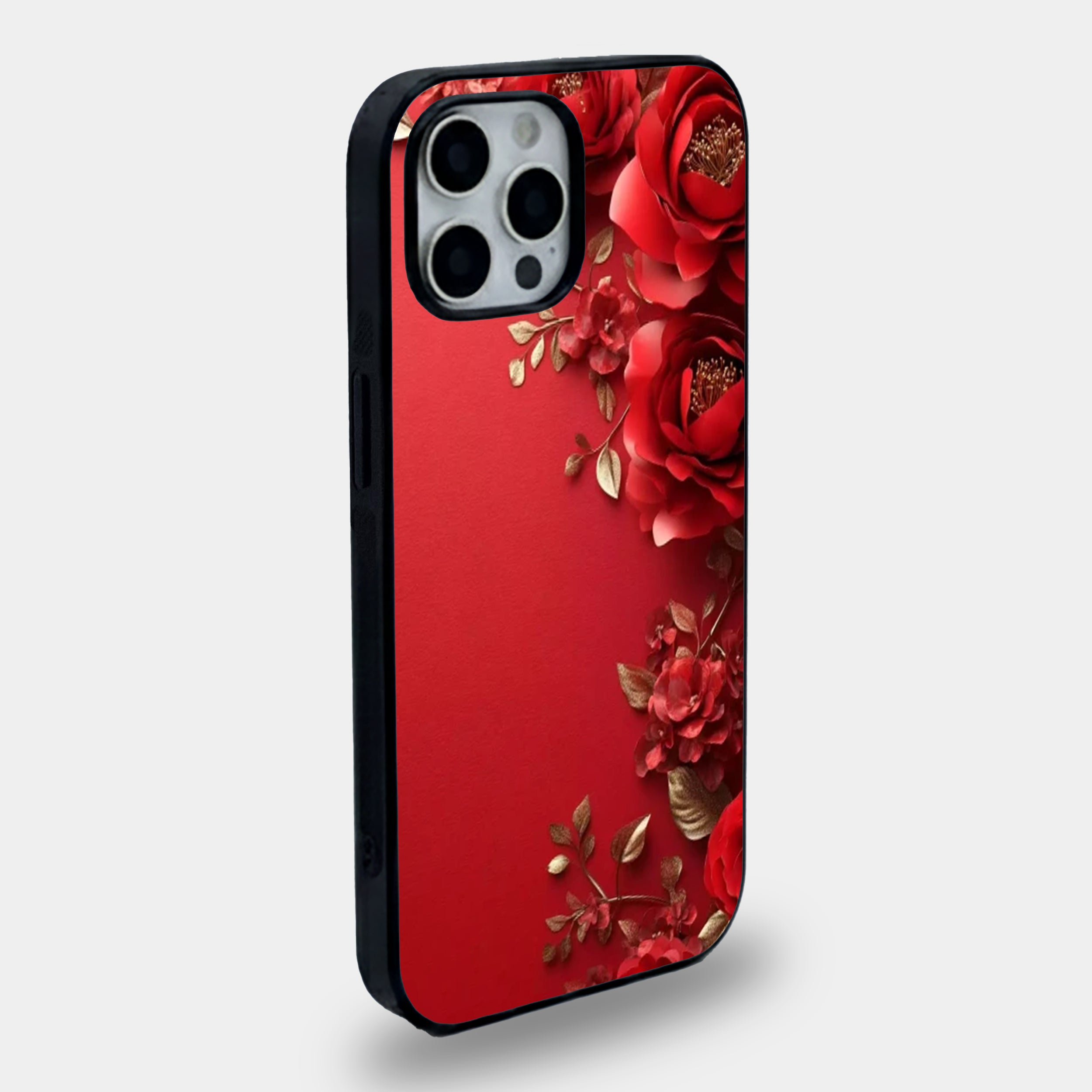 Red Rose & Gold Leaf | Premium Glass iPhone & Samsung Mobile Cover Case