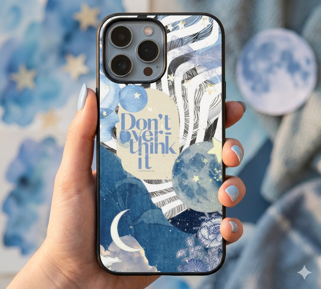 "Don't Overthink It" Celestial Collage | Premium Glass iPhone & Samsung Mobile Cover Case