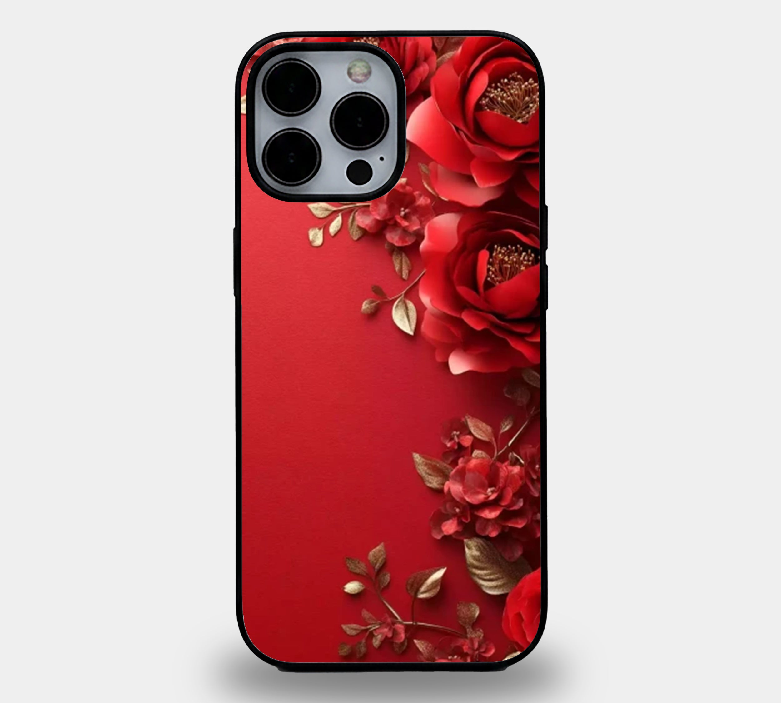 Red Rose & Gold Leaf | Premium Glass iPhone & Samsung Mobile Cover Case