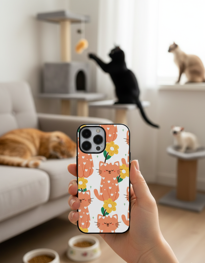 Sweet Heart Ginger Cat | Premium Glass iPhone & Samsung Mobile Cover Case