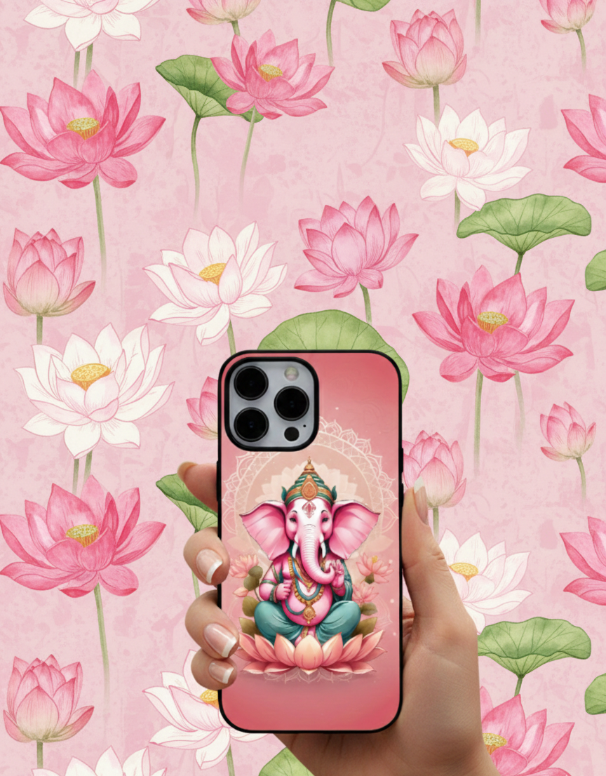 Lord Ganesha Lotus | Premium Glass iPhone Mobile Cover Case