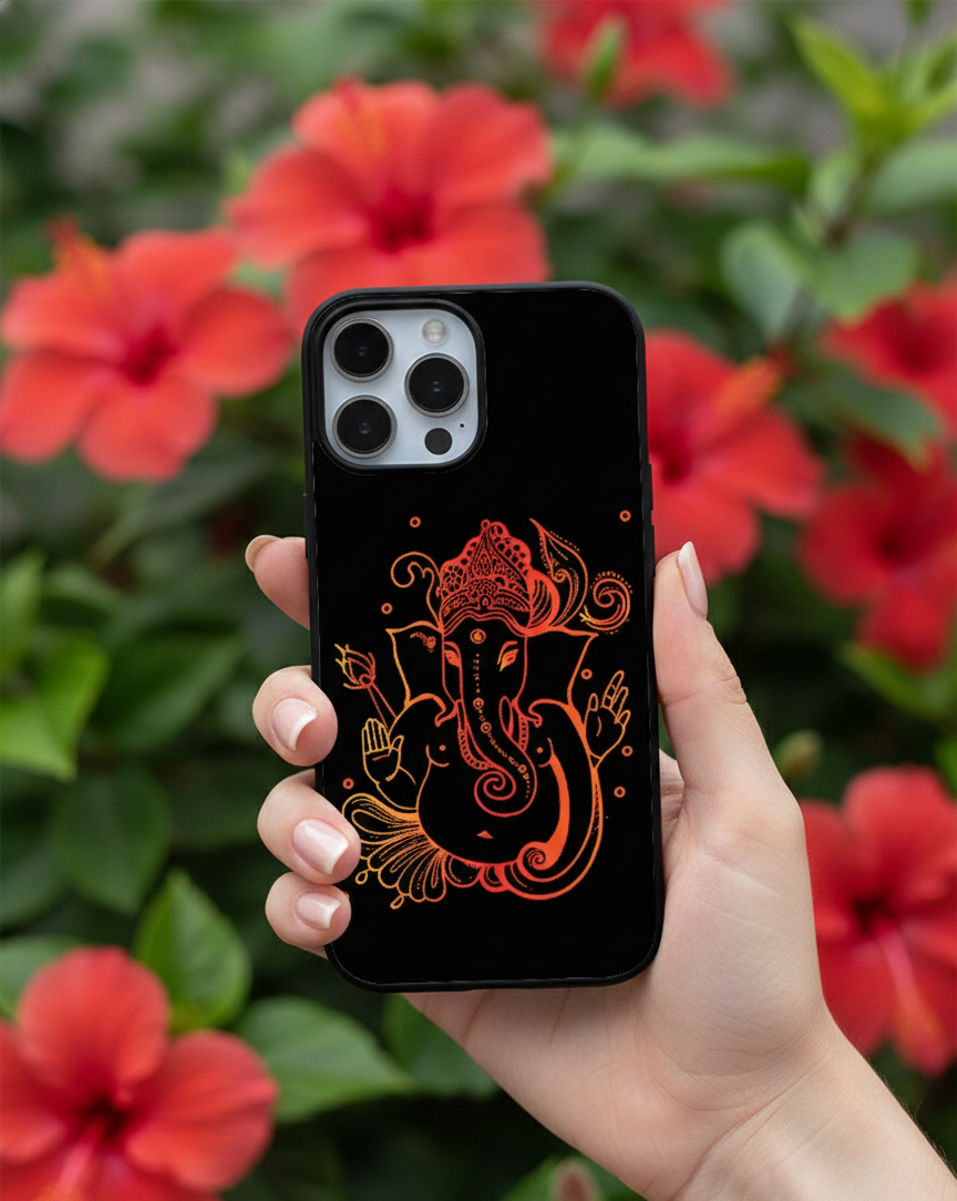 Ganesha Gradient Line Art | Premium Glass iPhone & Samsung Mobile Cover Case