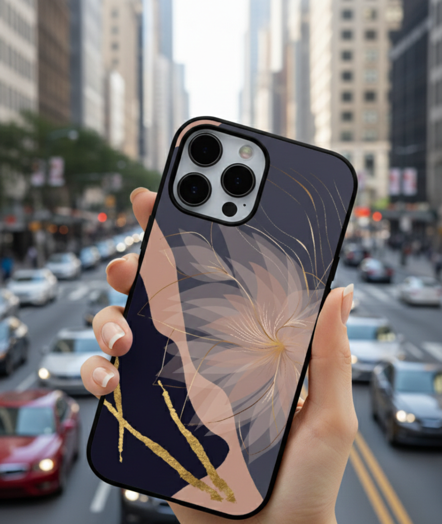 Gilded Petals Abstract Floral | Premium Glass iPhone Mobile Cover Case