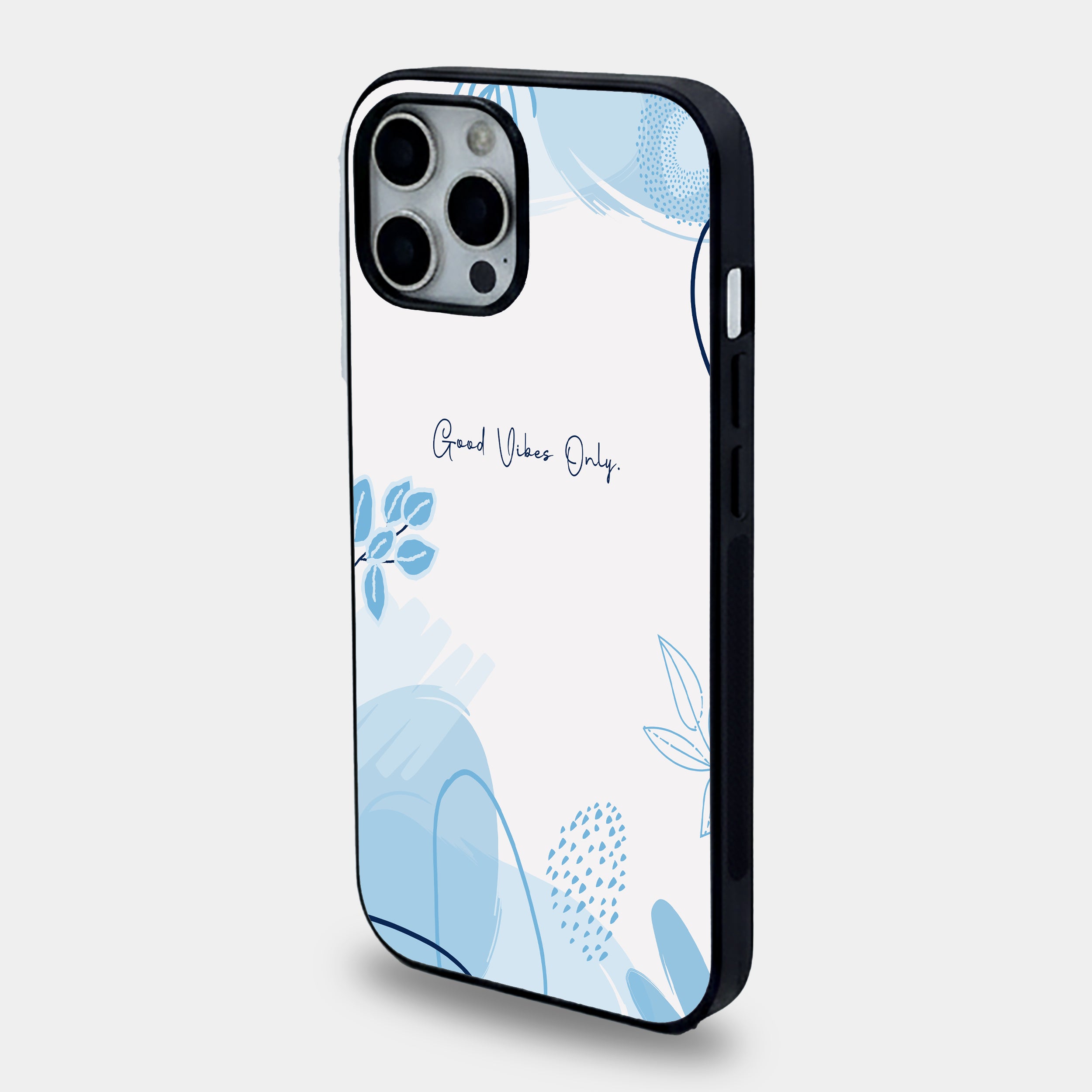 Good Vibes Only Blue Abstract Botanical | Premium Glass iPhone Mobile Cover Case