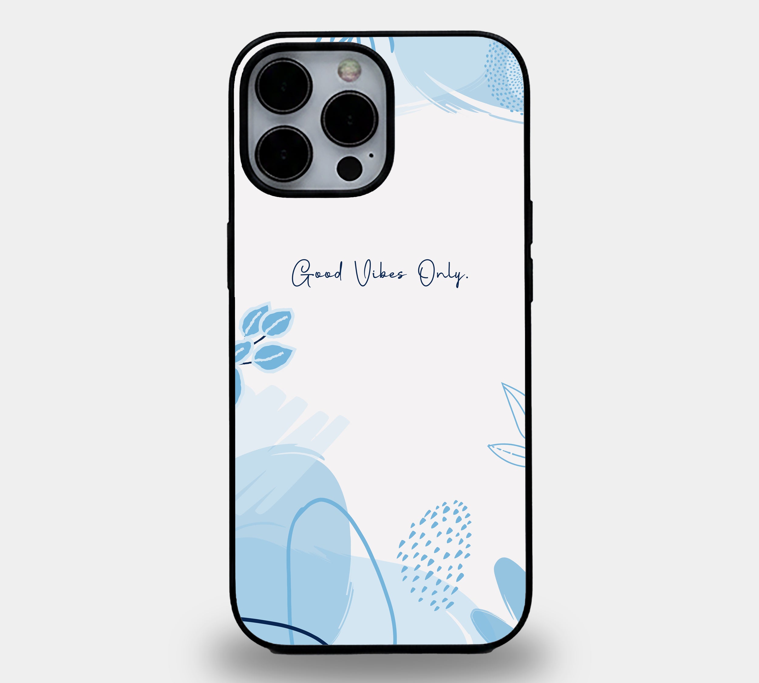 Good Vibes Only Blue Abstract Botanical | Premium Glass iPhone Mobile Cover Case