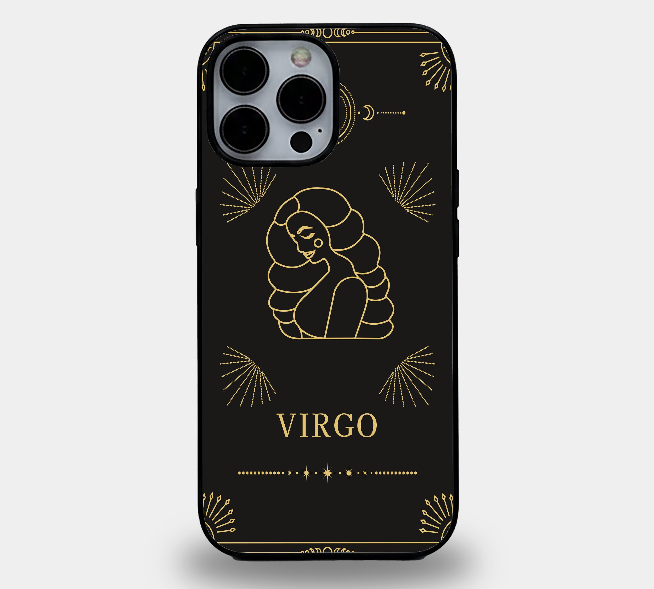 Golden Virgo Zodiac Portrait | Premium Glass iPhone Mobile Cover Case