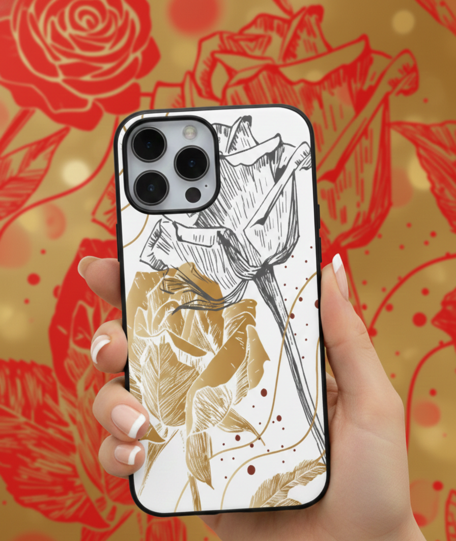 Sketch Rose Elegance | Premium Glass iPhone Mobile Cover Case