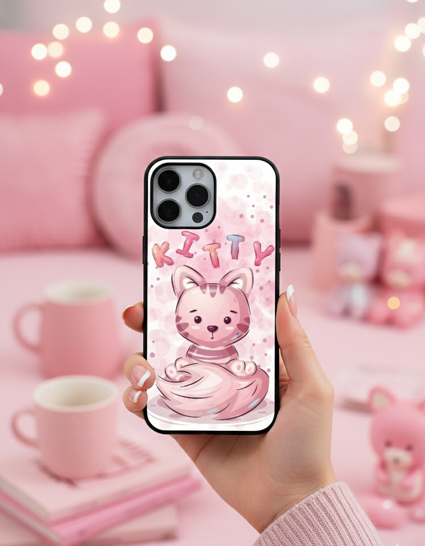 Blush Dream Kitten | Premium Glass iPhone Mobile Cover Case