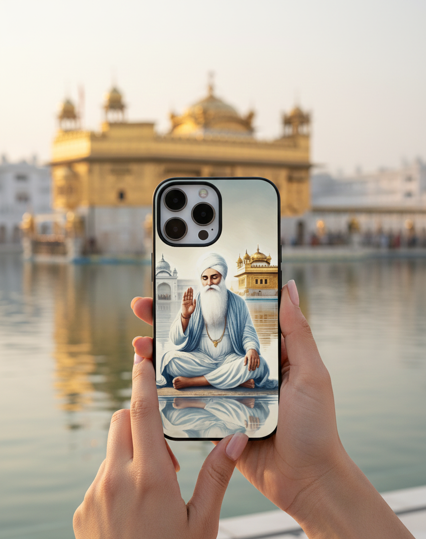 Guru Nanak Dev Ji – Golden Temple Spiritual | Premium Glass iPhone & Samsung Mobile Cover Case