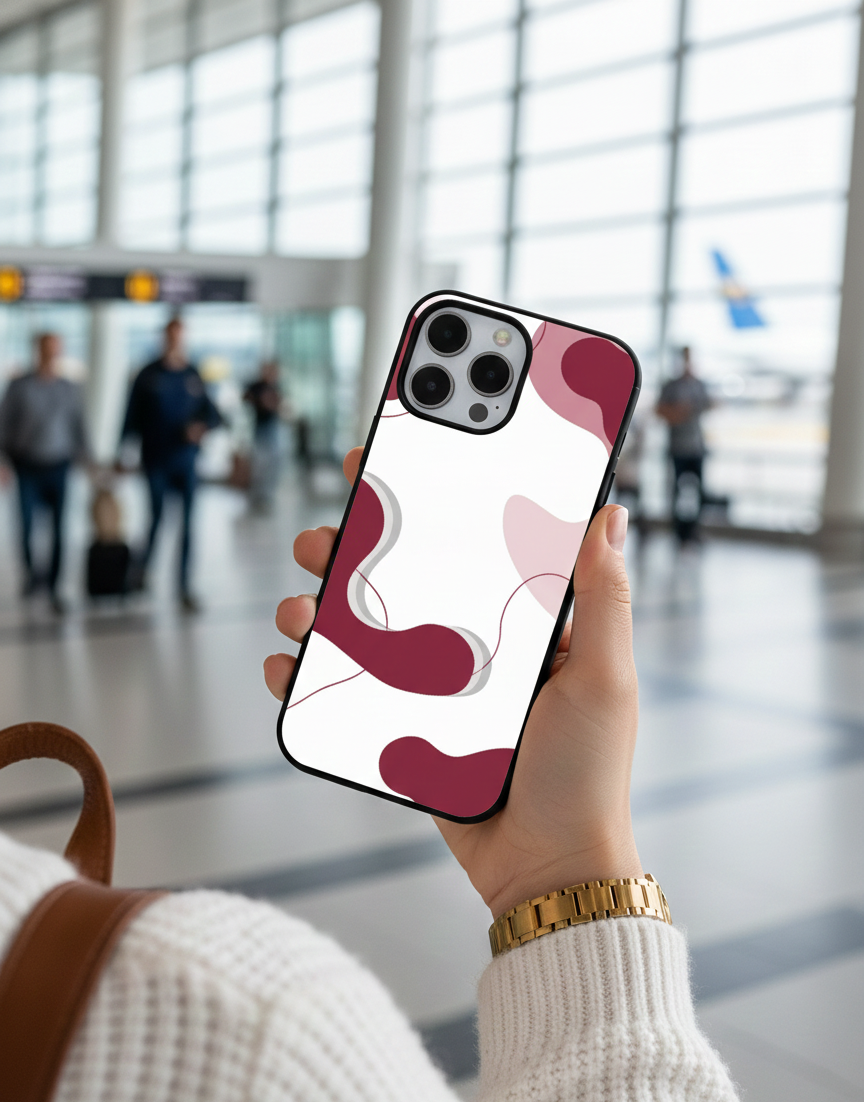 Premium Burgundy & Rose Matte Abstract Fluidity | Premium Glass iPhone Mobile Cover Case