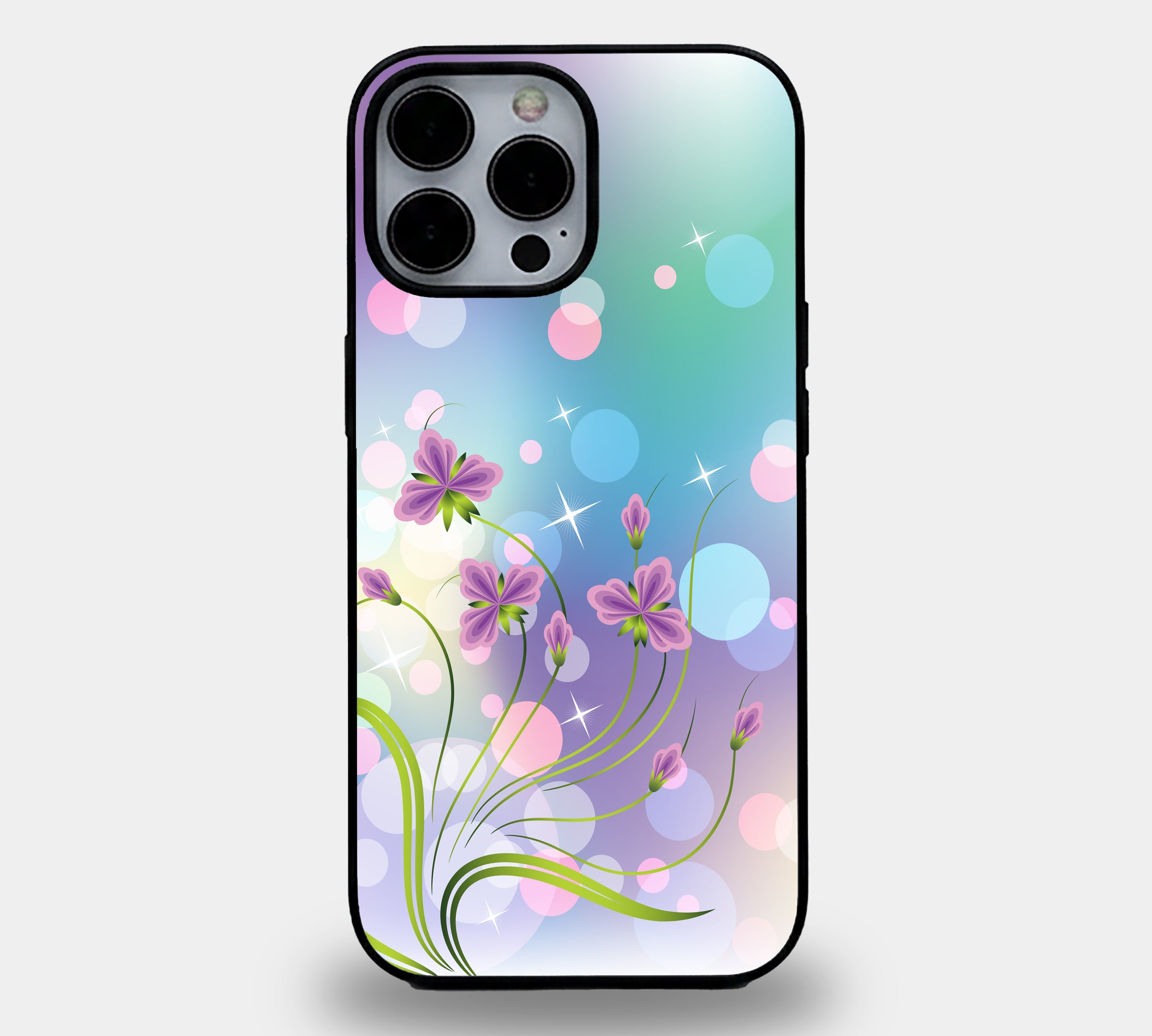 Pastel Whimsical Floral & Sparkle Design | Premium Glass iPhone Mobile Cover Case
