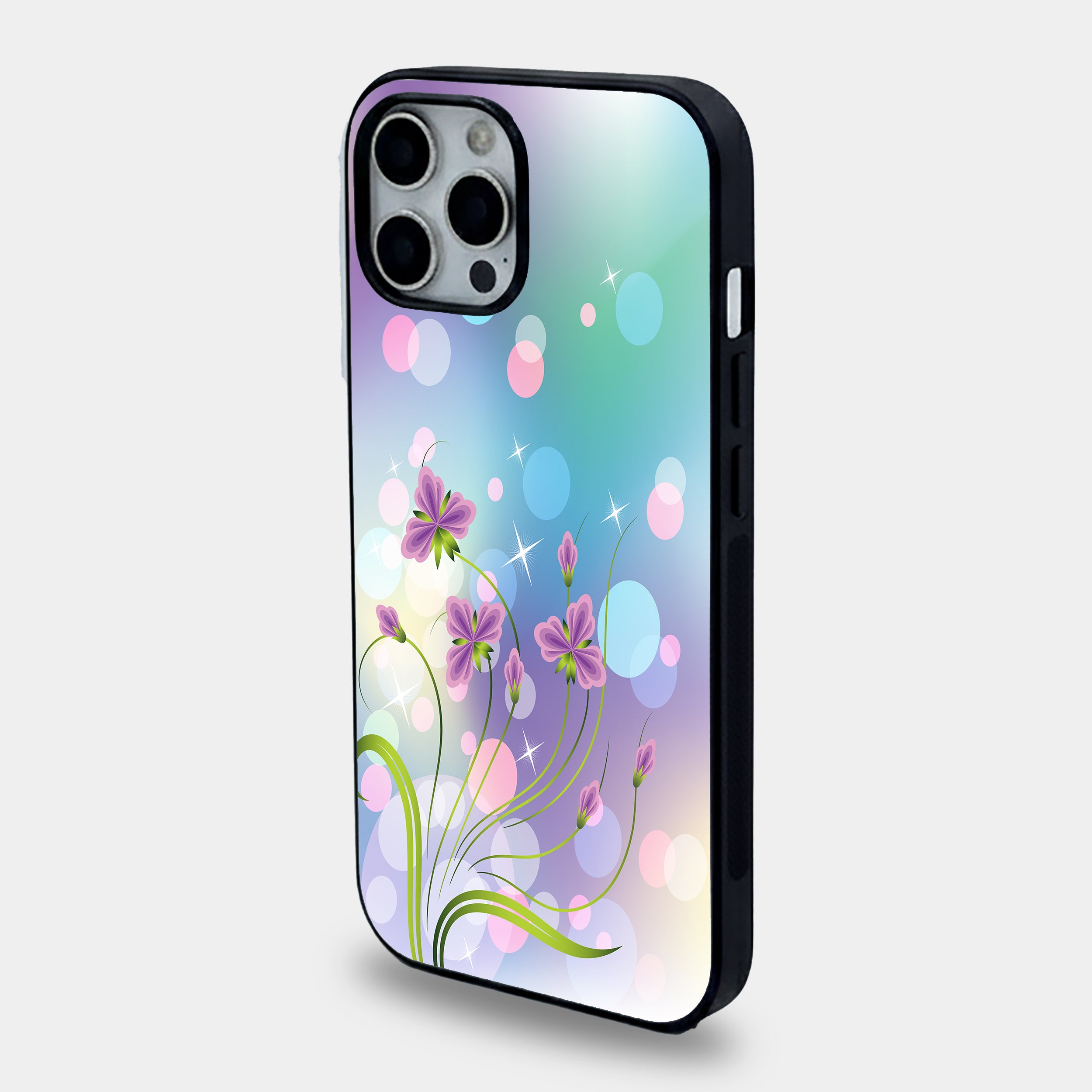 Pastel Whimsical Floral & Sparkle Design | Premium Glass iPhone Mobile Cover Case