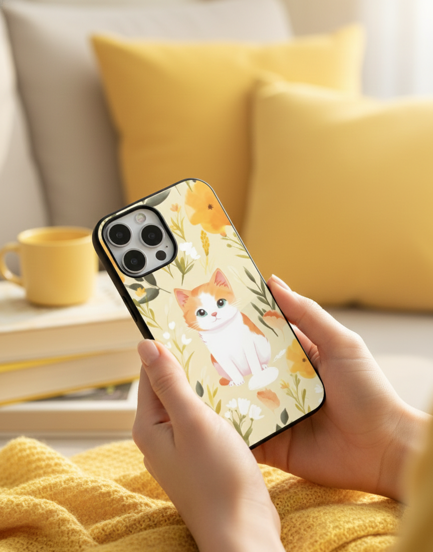 Golden Meadow Ginger Kitty | Premium Glass iPhone Mobile Cover Case