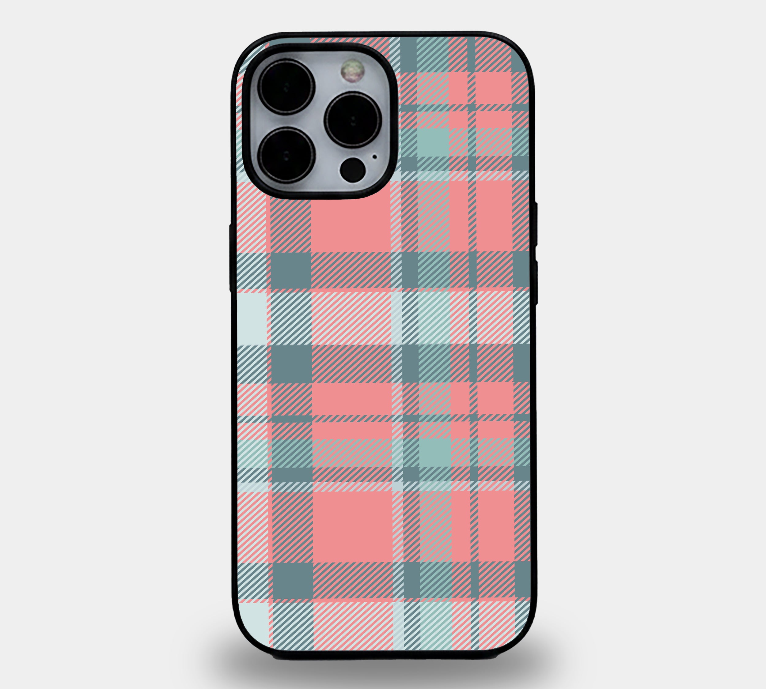 Vibrant Pink Teal Plaid | Premium Glass iPhone Mobile Cover Case
