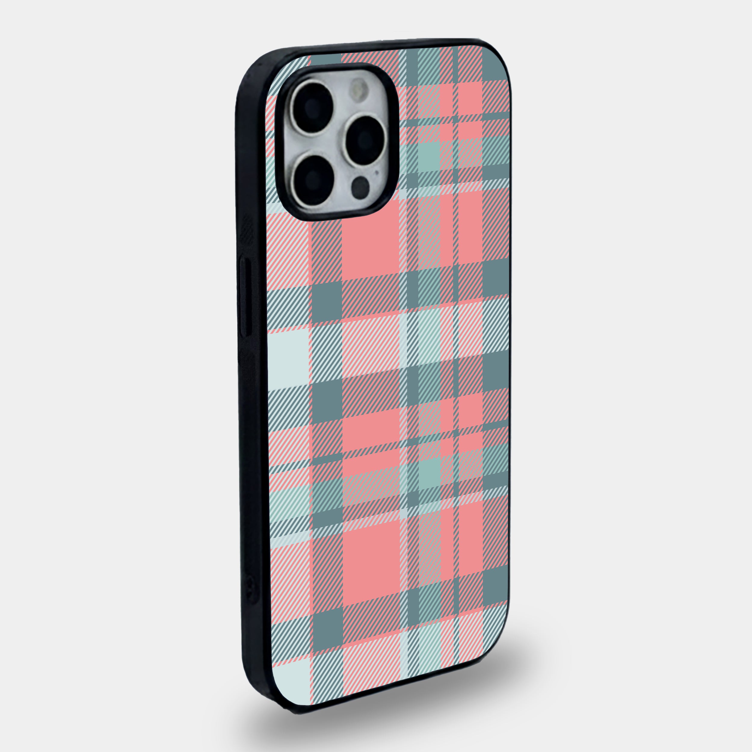 Vibrant Pink Teal Plaid | Premium Glass iPhone Mobile Cover Case