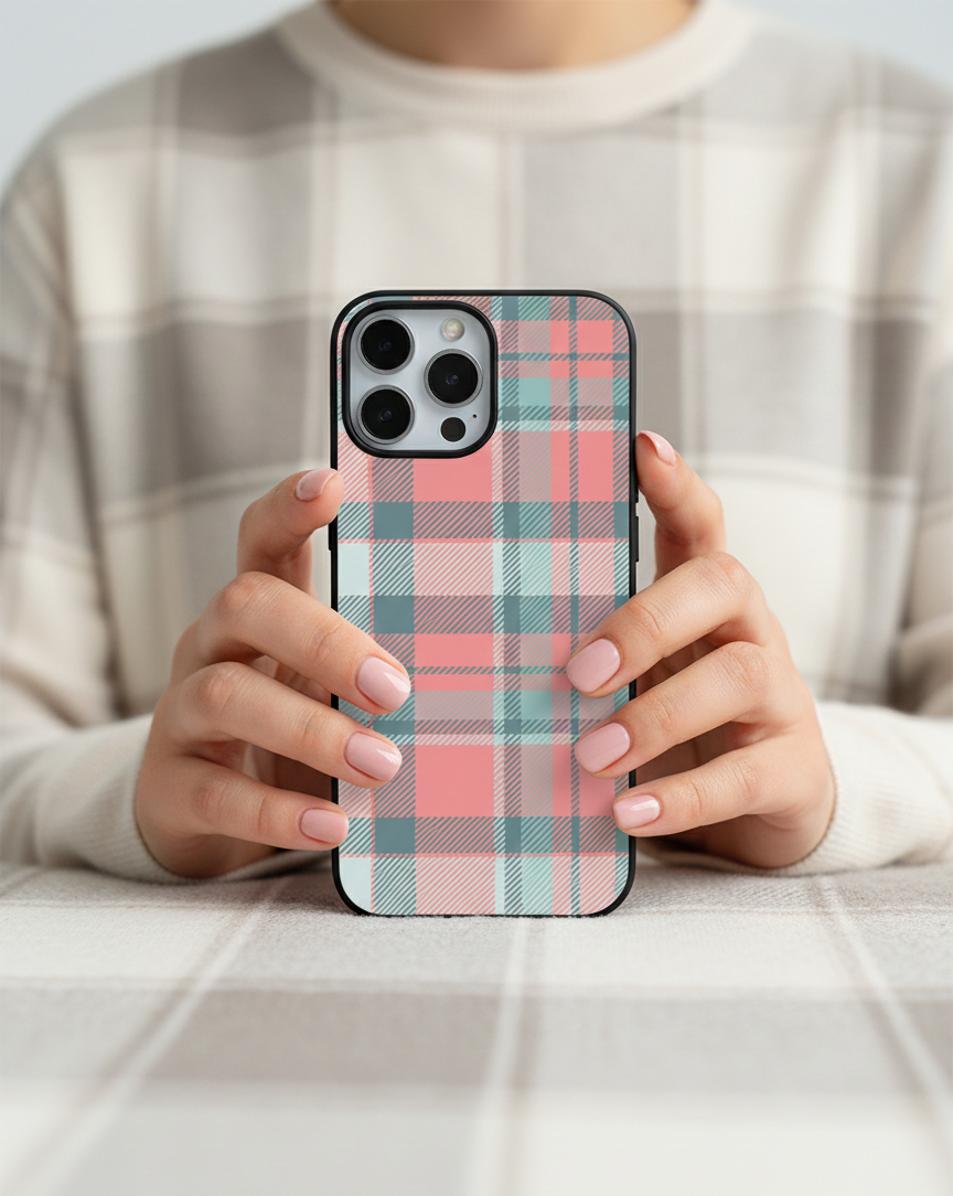 Vibrant Pink Teal Plaid | Premium Glass iPhone & Samsung Mobile Cover Case
