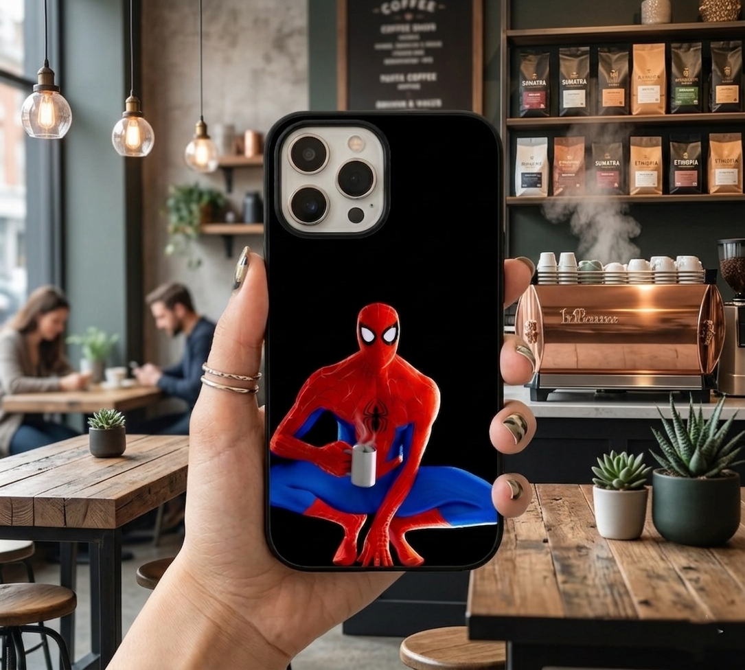 Spider-Man Coffee Chill | Premium Glass iPhone & Samsung Mobile Cover Case