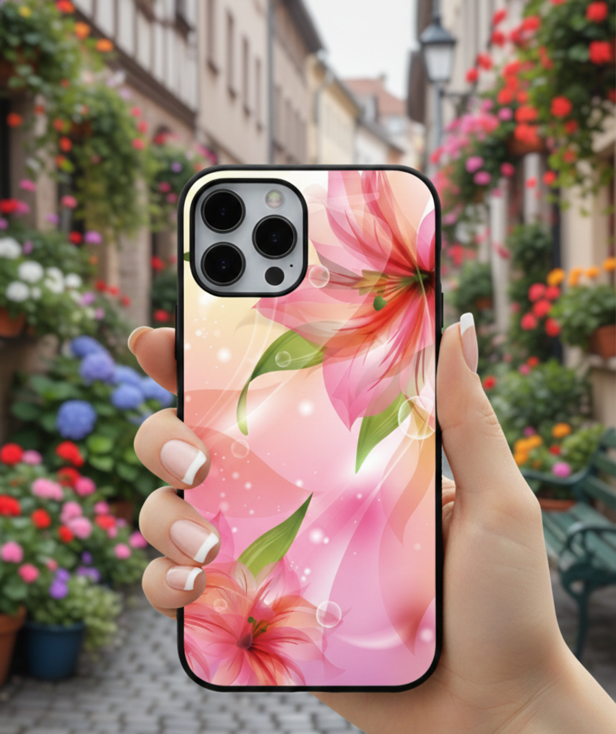 Ethereal Pink Floral Lily | Premium Glass iPhone & Samsung Mobile Cover Case