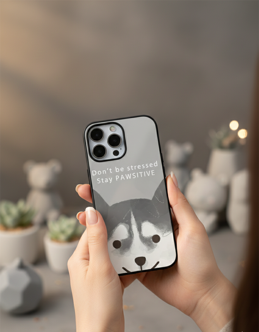 Monochrome Husky Smile | Premium Glass iPhone Mobile Cover Case