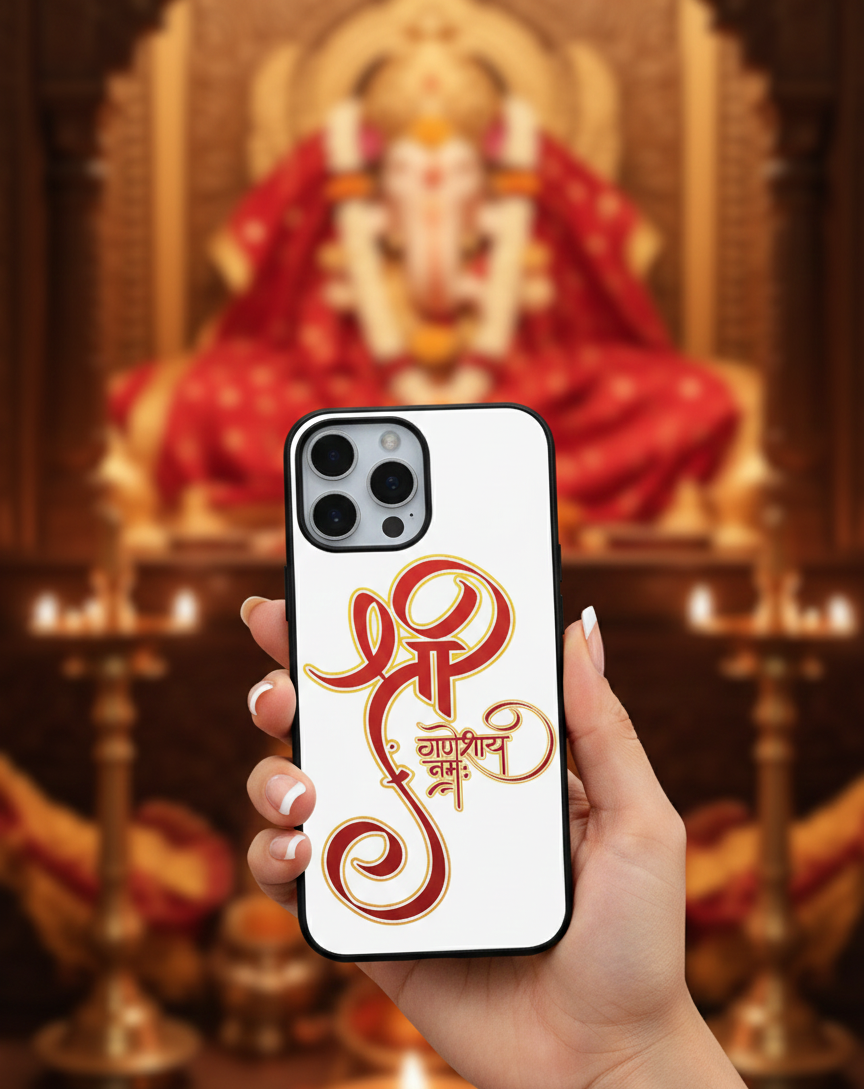 Shri Ganesha Calligraphy | Premium Glass iPhone Mobile Cover Case